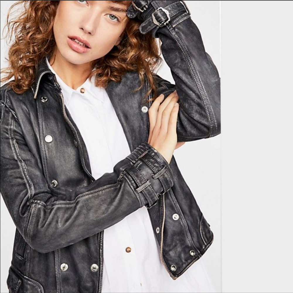 NWT💕Free People Avis Leather Jacket, Khaki /Small - Picture 3 of 7
